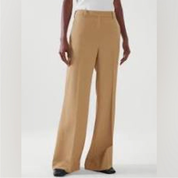 COS High Waisted Wide Leg Wool Trousers in Camel Sz 2 - Picture 1 of 11